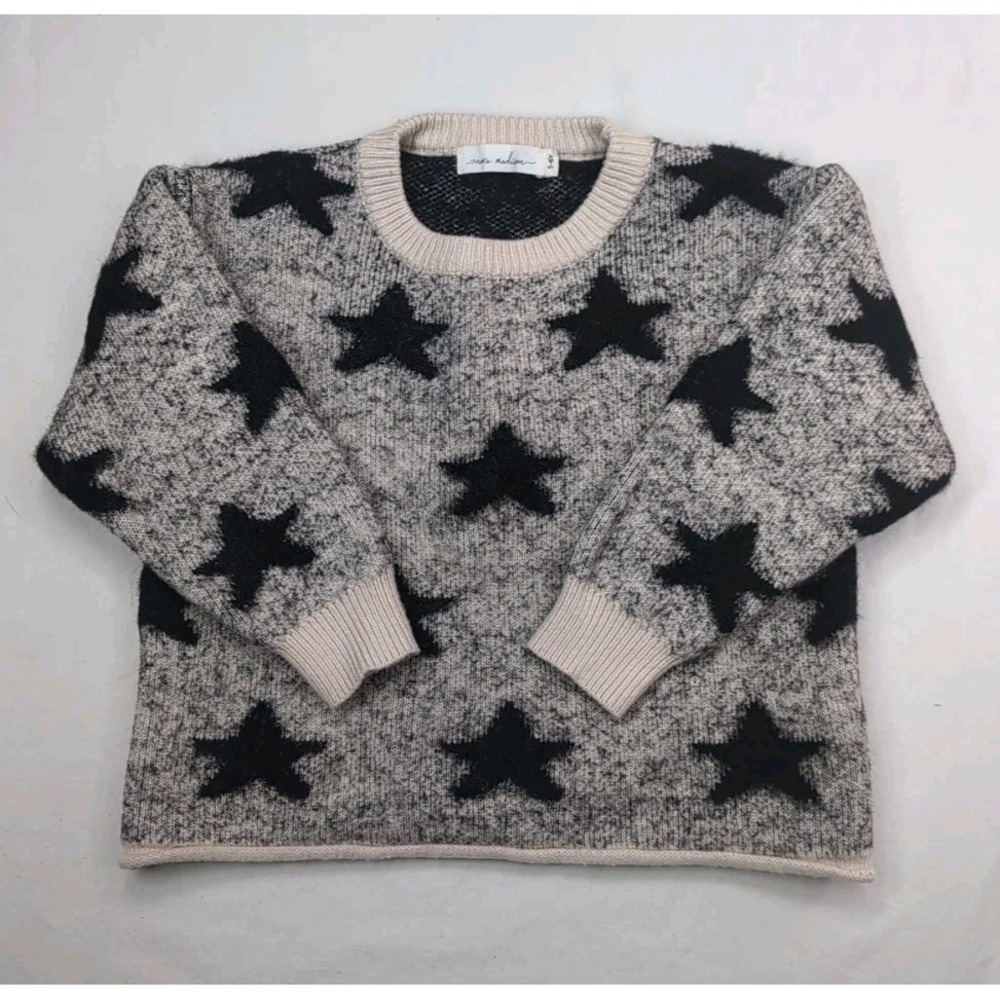 Nora Madison Girls 5-6 Cotton Blend Sweater Black Stars Heavyweight Cropped